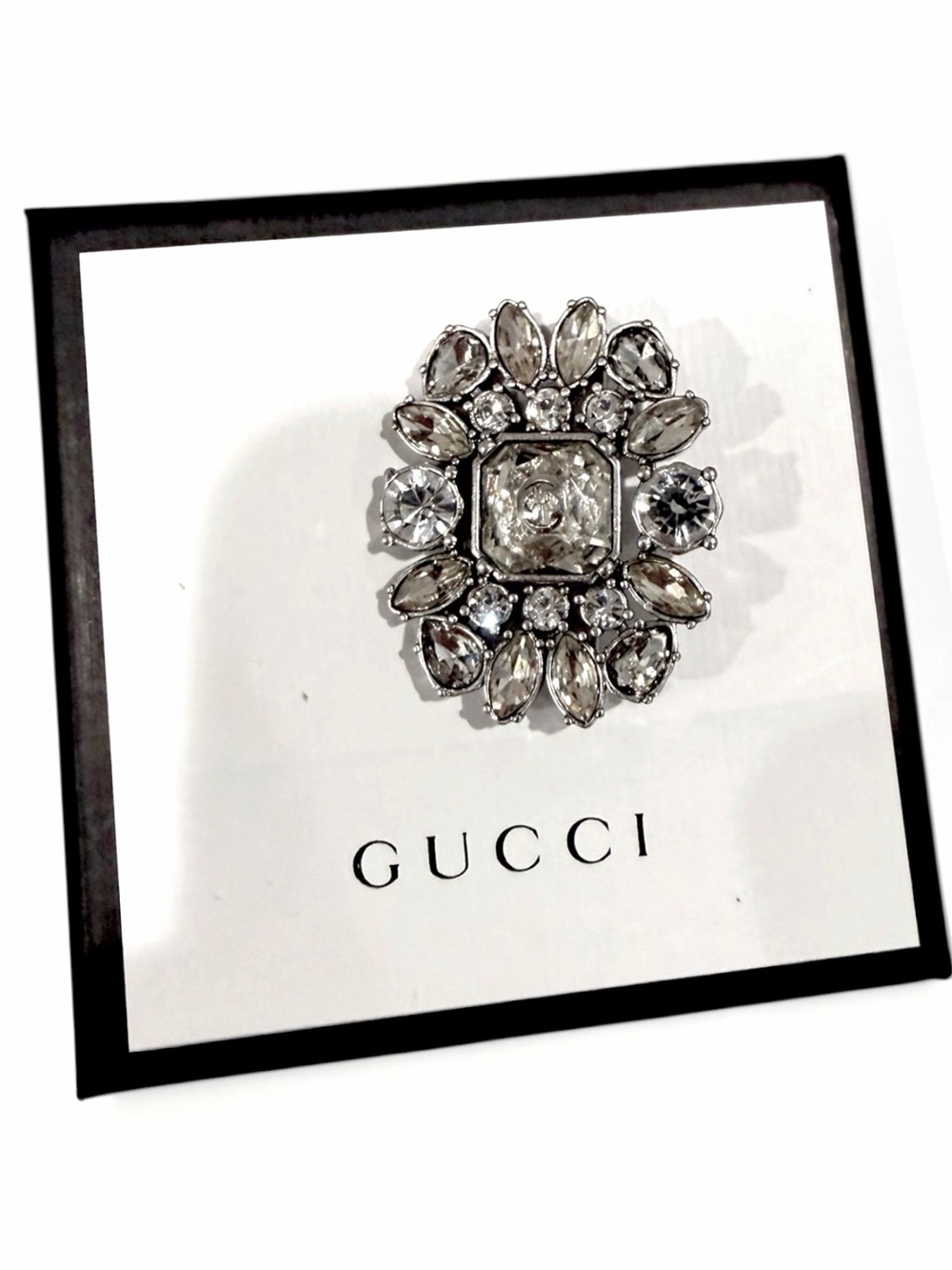 Gucci Crystal Embellished Brooch in Silver